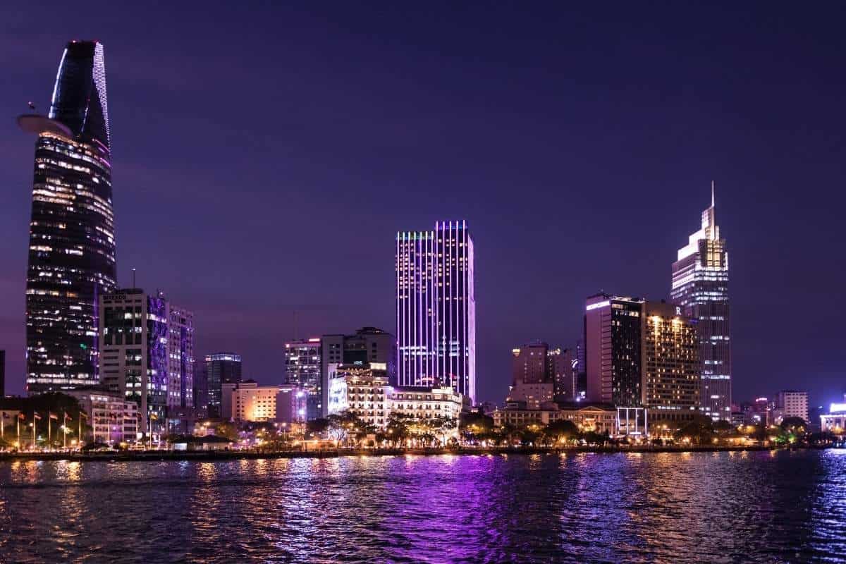 Ho Chi Minh City Skyline lit up at nighttime