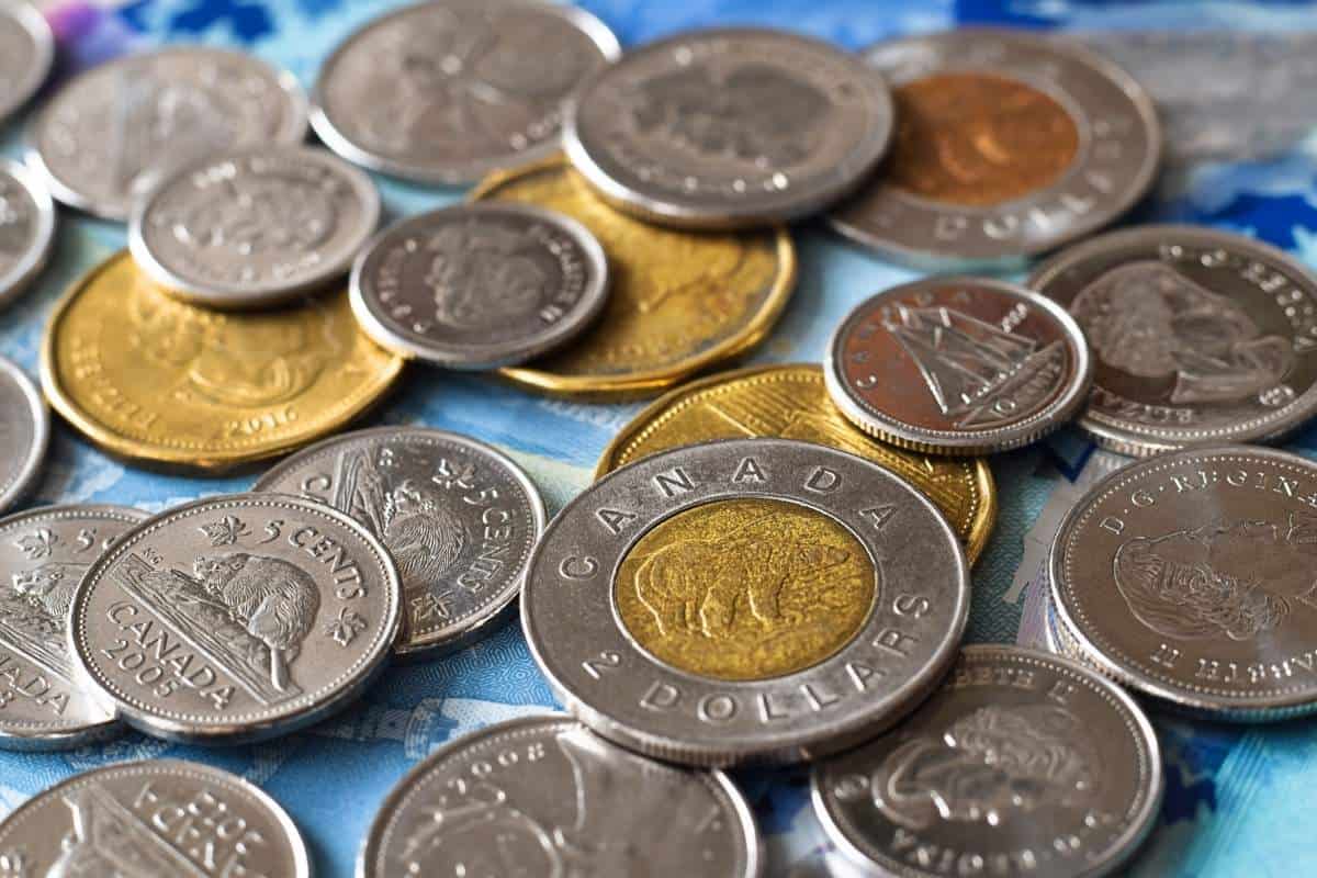 Closeup of Canadian money (coins)