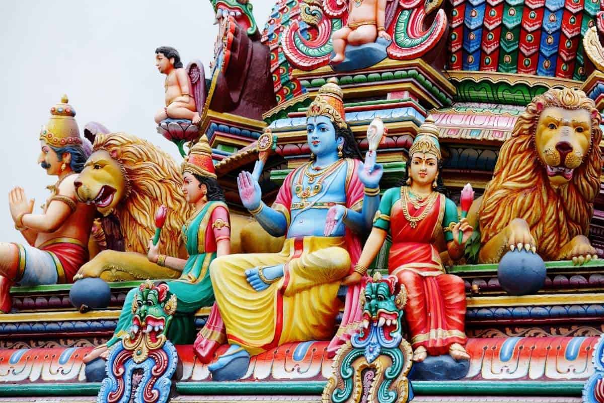 Colorful Hinduism statue of gods and goddesses