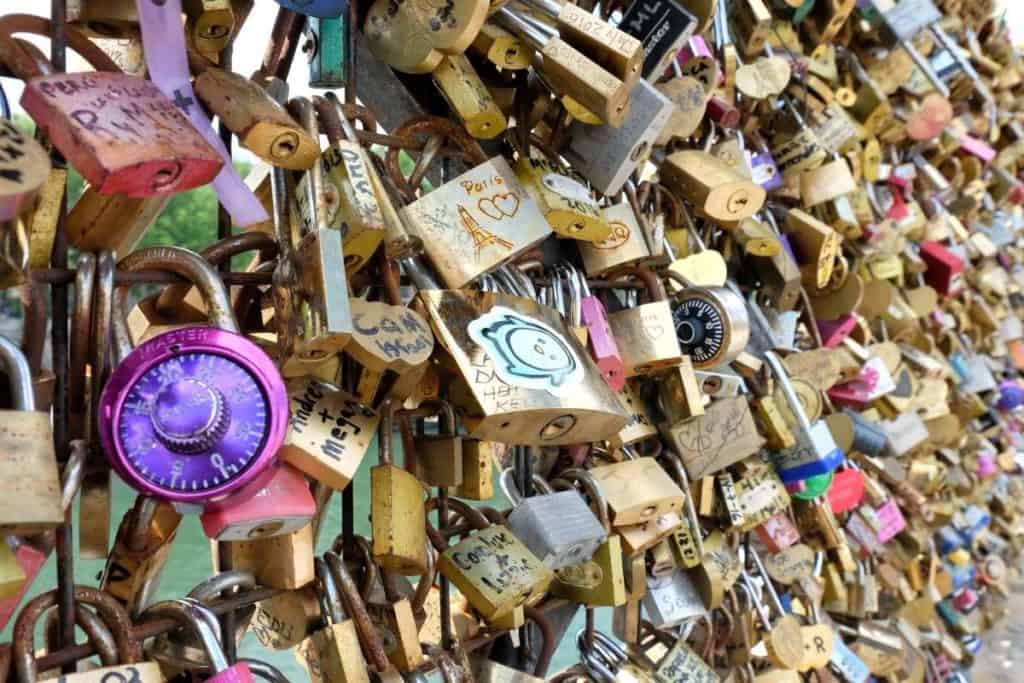 Love locks on the famous Pont des Arts bridge in Paris, France