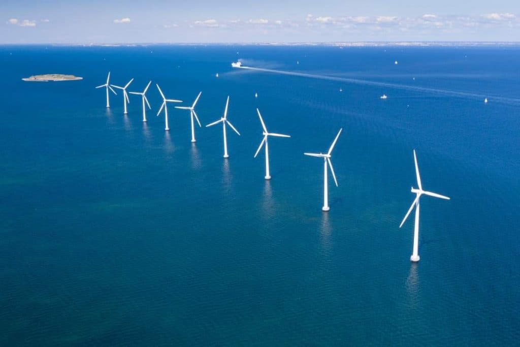 Wind turbines in the open sea near Copenhagen, Denmark