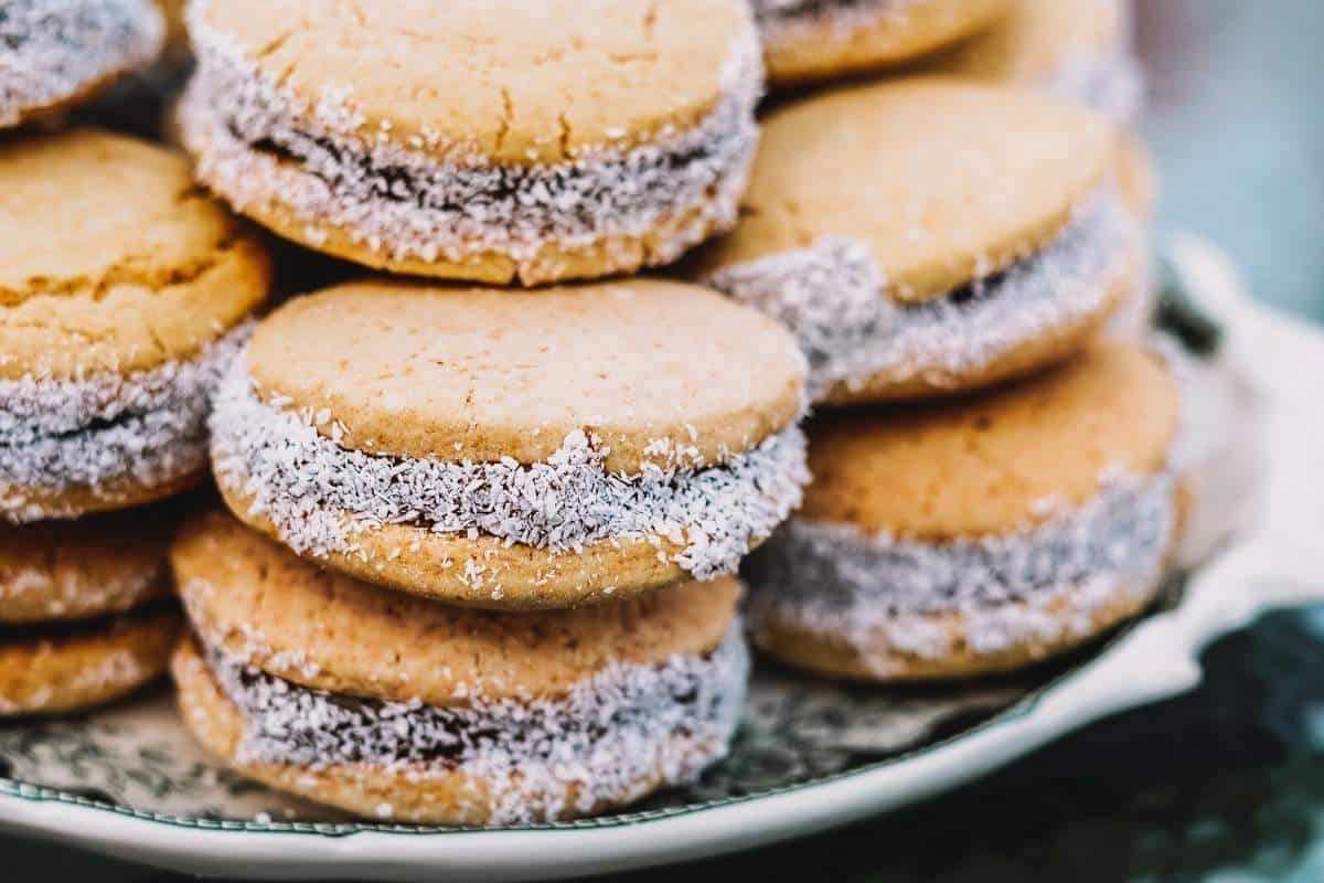 Stacks of alfajores from Argentina on a plate