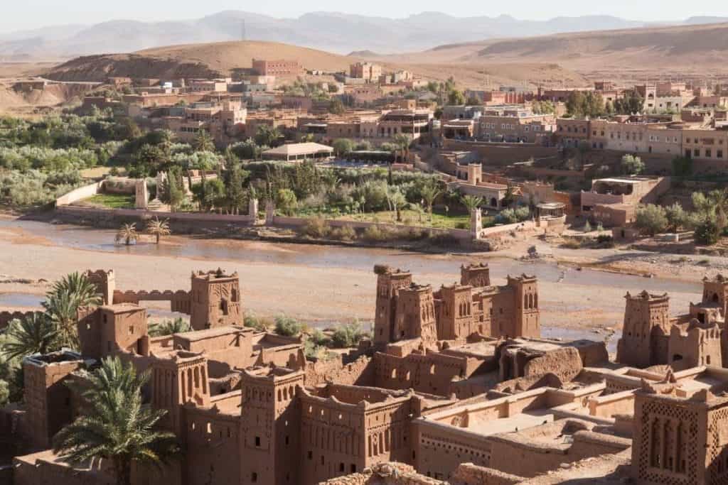 Aerial view of the historic fortified town of Ait Benhaddou in Morocco