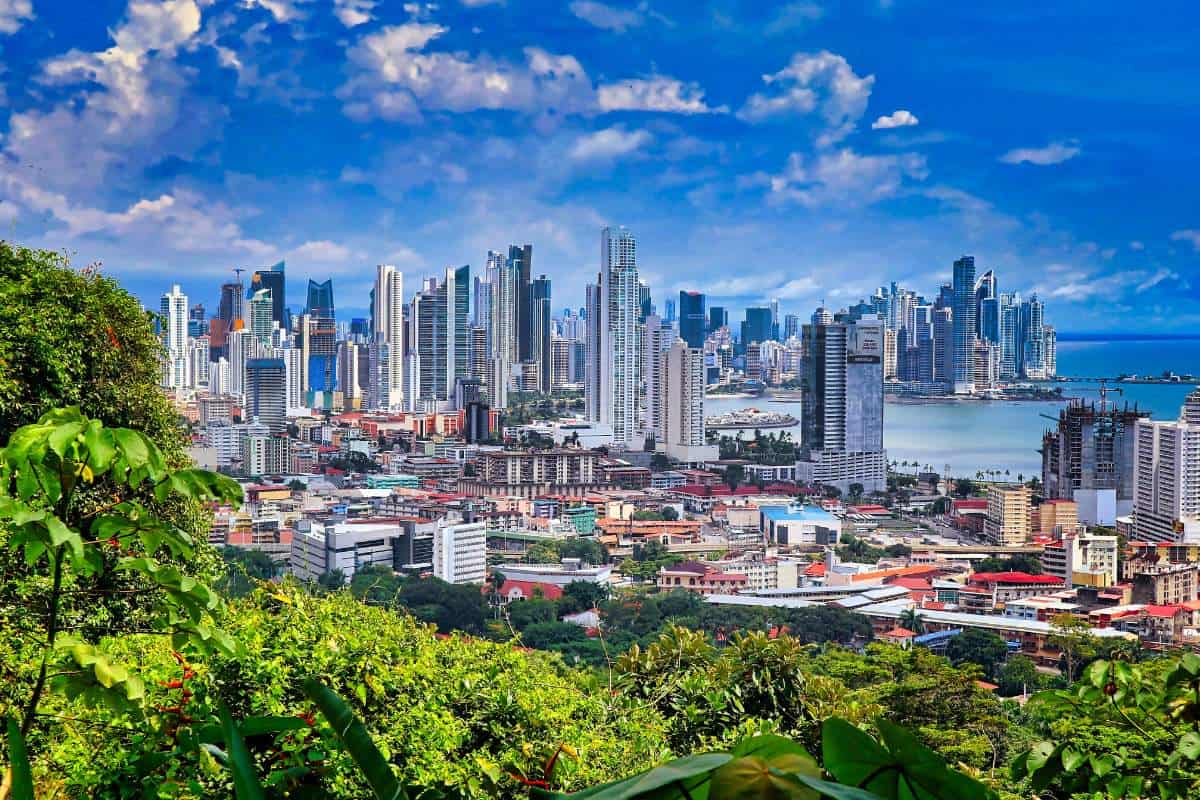 Aerial image of Panama City, the capital of Panama on a sunny day