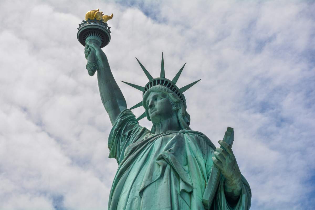 close up view of the statue of liberty in new york city