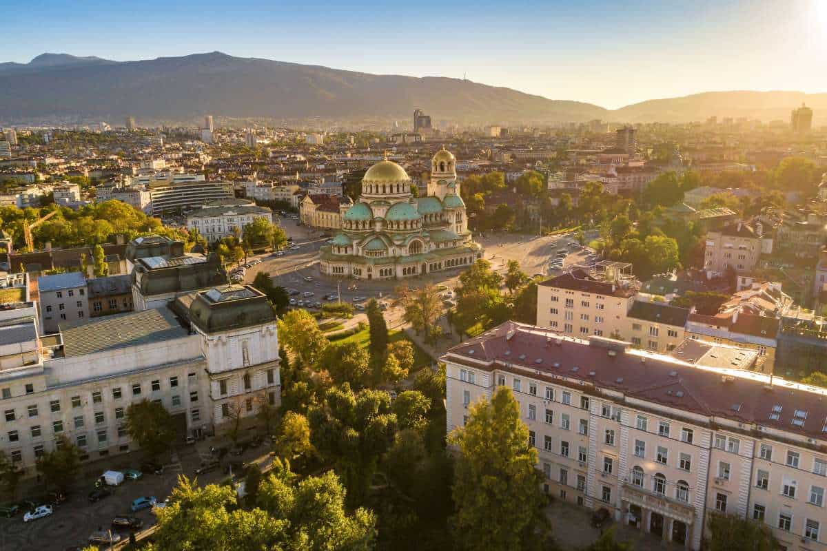 An aerial view of Sofia, Bulgaria