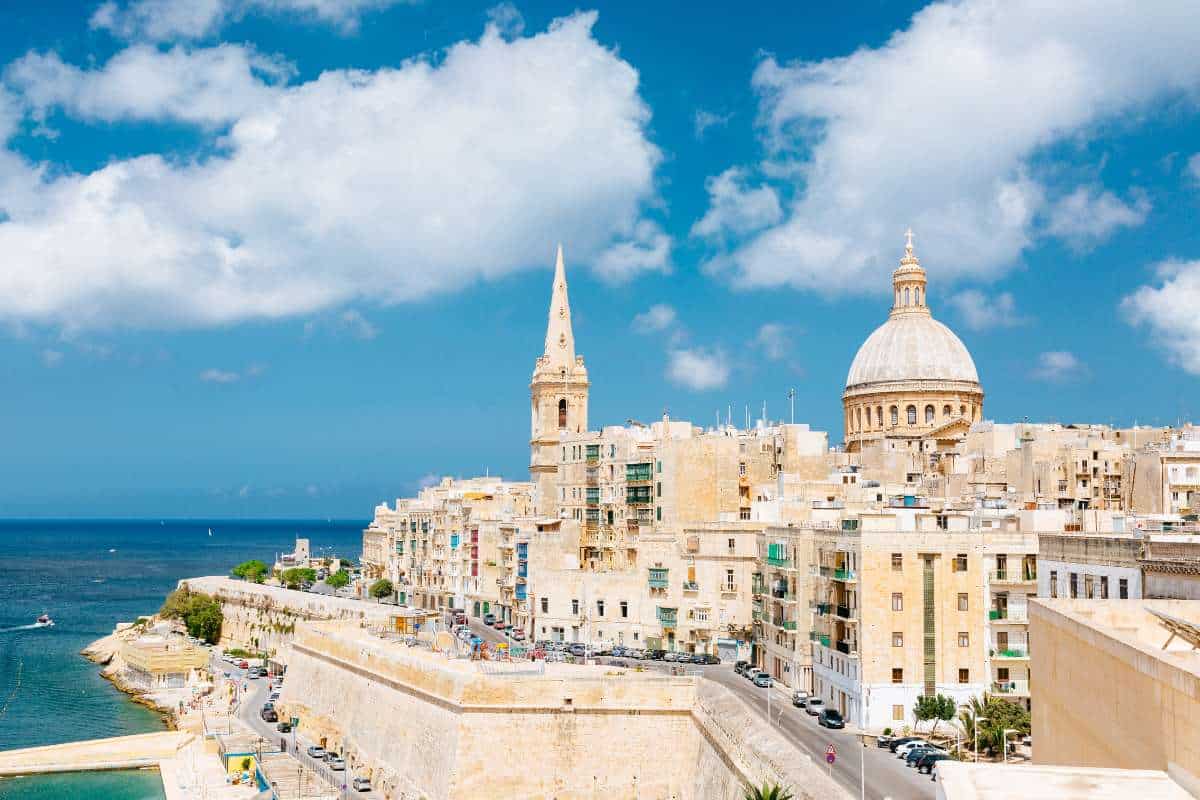 A sunny day along the coast in Valletta, Malta.